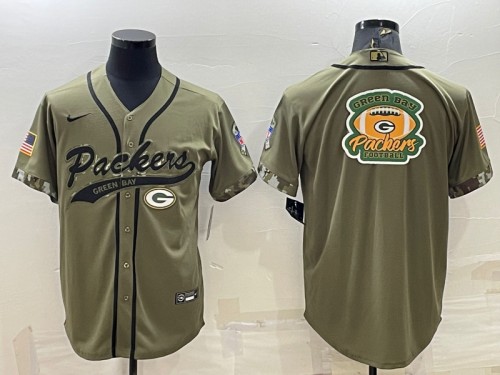 Men's Green Bay Packers Olive Salute To Service Team Big Logo Cool Base Stitched Baseball Jersey